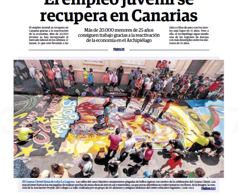 Nuestra alfombra del Corpus Christi protagoniza la portada del periódico El Día